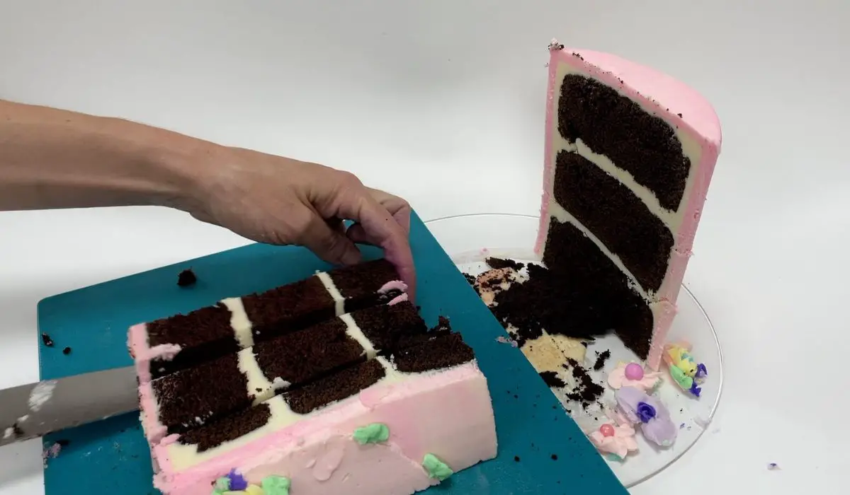 An image showcasing a perfectly sliced cake with equal portions served on plates, illustrating the techniques mentioned in the cake cutting guide