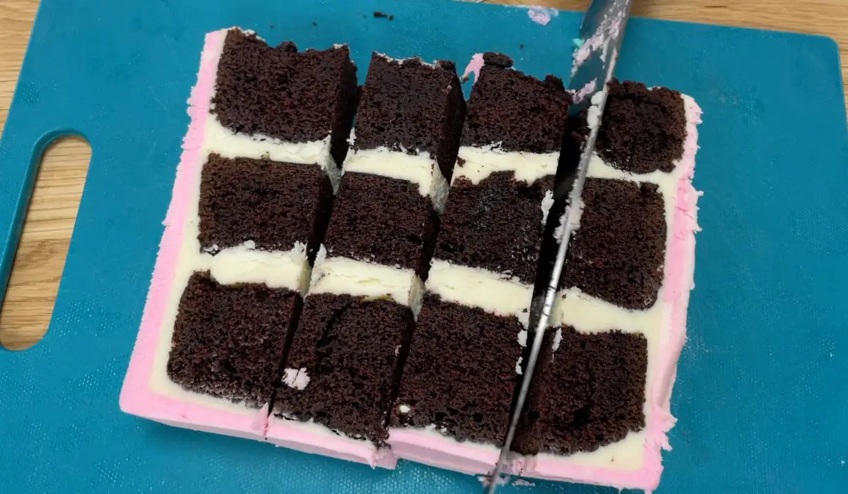 An image showcasing a perfectly sliced cake with equal portions served on plates, illustrating the techniques mentioned in the cake cutting guide