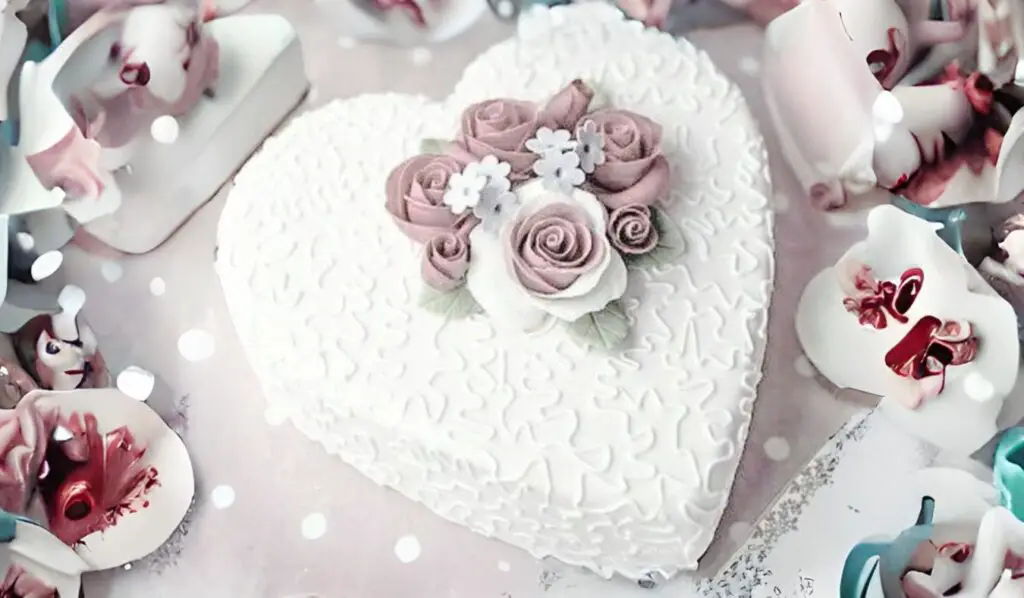A beautifully decorated heart-shaped cake symbolizing love and creativity, adorned with vibrant frosting and edible flowers. Perfect for celebrations and sweet moments.