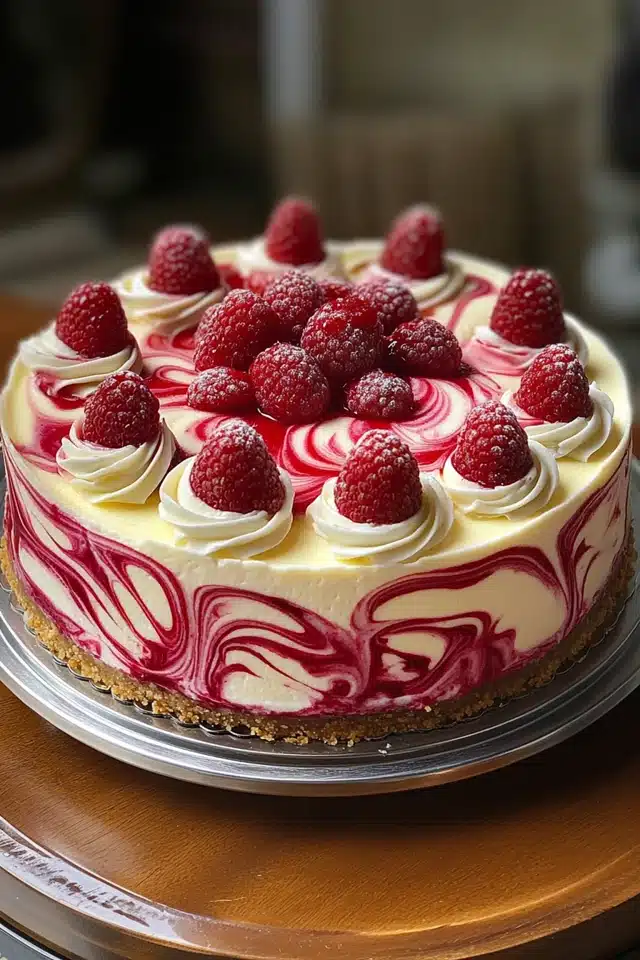 Elegant White Chocolate Raspberry Swirl Cheesecake Recipe
