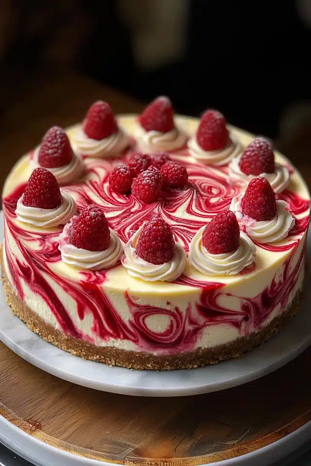 Elegant White Chocolate Raspberry Swirl Cheesecake Recipe