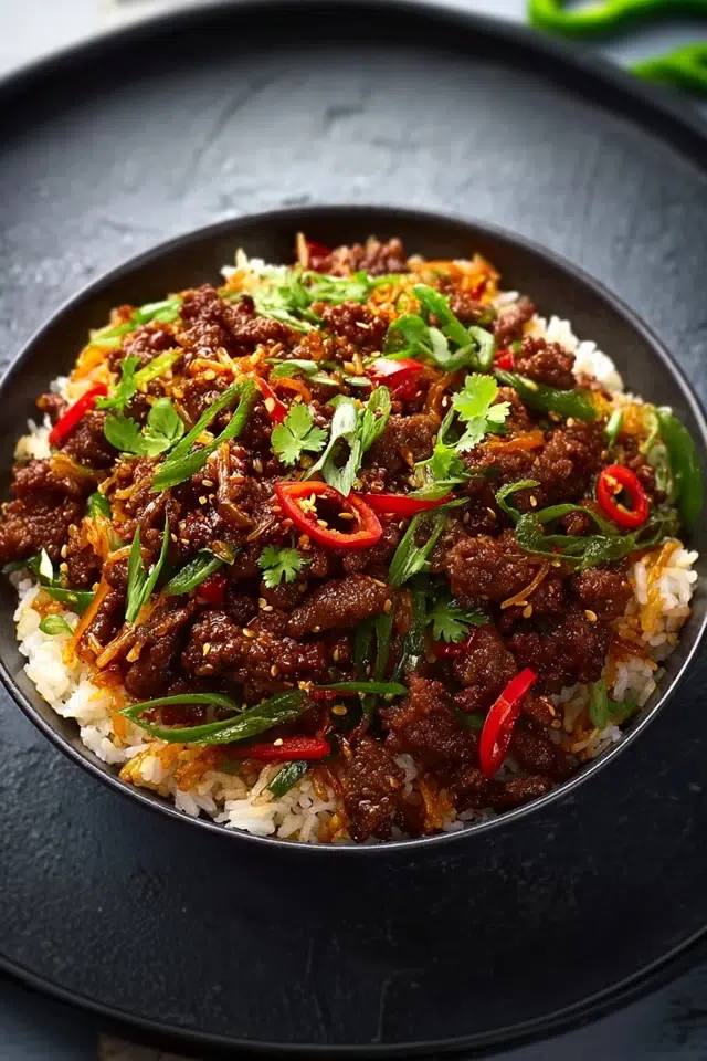 Crispy Chilli Beef with Rice - Gourmet Martha