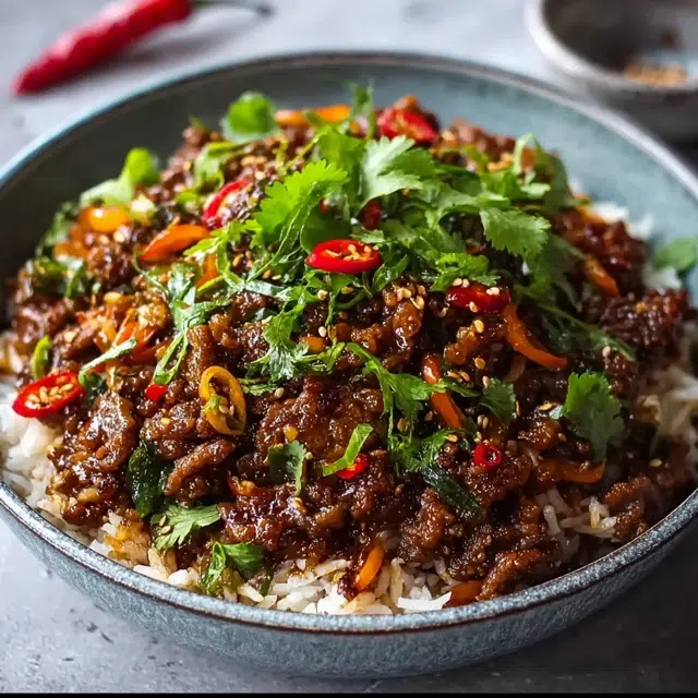 Crispy Chilli Beef with Rice - Gourmet Martha